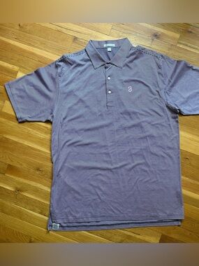Peter‎ Millar Men’s Purple and White Micro-Stripe Polo